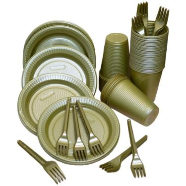 Imagem de Kit Descartáveis Perolados Festa 50 Pessoas - Dourado