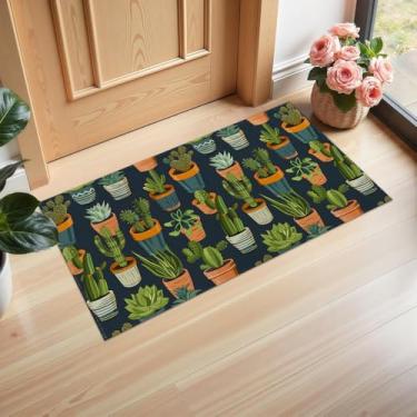 Imagem de Ti Caldi Tapete de porta interior cacto e suculenta, 75 × 43 cm, capachos de tecido não tecido para entrada, cozinha, quarto, tapete antiderrapante para decoração de casa, presentes