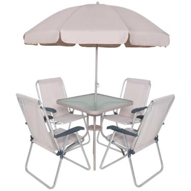 Imagem de Bel - Conjunto Petrópolis 4 Cadeiras em Alumínio + Mesa Quadrada + Ombrellone Bege