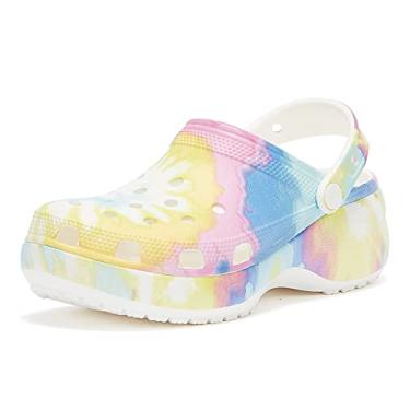 Imagem de Sandália Classic Platform TieDye Graph, Crocs, Adulto Unissex, White/Multi, 34