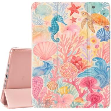 Imagem de JOYLAND Capa para iPad mini 7 (A17 Pro) 2024/iPad Mini 6 2021 21.1 cm com porta-lápis - Auto Wake/Sleep, estampa de vida marinha, antiarranhões, à prova de choque, capa com suporte premium, rosa