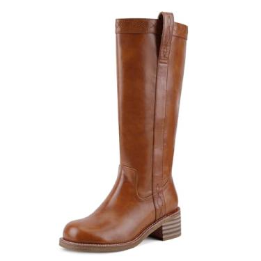 Imagem de UBWDU Botas de cano alto femininas bico quadrado plataforma salto grosso banana campus botas de cano baixo salto baixo botas altas, Sela, 37