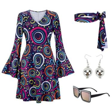 Imagem de Kranchungel Fantasias de discoteca dos anos 70 para mulheres: vestido de festa discoteca roupas dos anos 70 - fantasia hippie de Halloween para frequentadores de festas de 25 a 35 anos