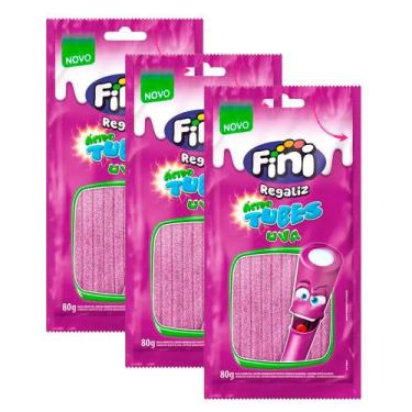 Imagem de Kit 3 Balas Fini Tubinho de Uva Cítrico 80g
