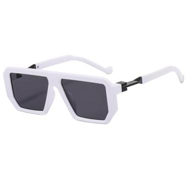 Imagem de Óculos de sol da moda, masculino, feminino, retrô, para dirigir, retangular, armação de metal, UV400, branco, cinza, 137 mm