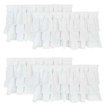 Imagem de HiSnug Saia branca com babados com bolso de haste, cortinas de tratamento de janela com listras claras para cozinha, sala de estar, 152 cm L x 45 cm C, 4 painéis
