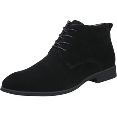 Imagem de Botas Curtas Masculinas, Botins, Camurça Masculina Com Salto, Botas Slip-on Com Alças, Sapatos De Inverno, Botas De Inverno, Botins Ao Ar Livre, Botas De Inverno Elegantes, Black, 44 EU