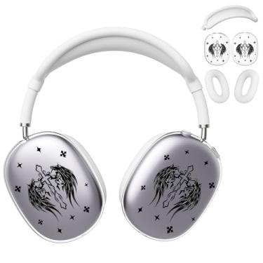 Imagem de BlHMCASE Capa de fone de ouvido para AirPods Max, capas pretas legais para fones de ouvido transparentes, capa de silicone branca para fones de ouvido para Apple AirPods Max