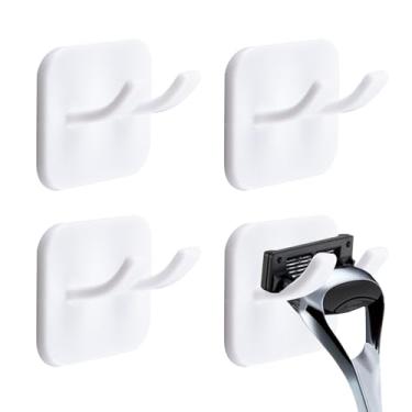 Imagem de MOROBOR 4 peças de suporte de lâmina adesivo, suportes de barbeador brancos, ganchos de toalha de plástico à prova d'água, gancho de armazenamento para toalhas, acessórios de banho para cozinha e