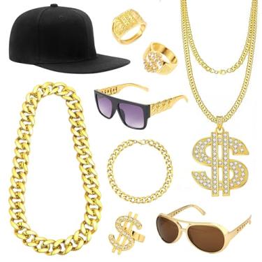Imagem de SAMOCO Fantasias De Hip Hop Dos Anos 80 E 90 Para Homens, Corrente Ouro, Cifrão, Dinheiro, Punk, Óculos Sol, Acessórios Rapper