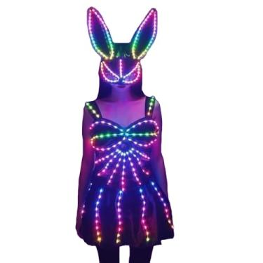 Imagem de Earthradius Saia LED biquíni laser roupa feminina colorida dançante cantora palco saia boate bar DJ Ds fantasia (M)