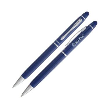 Imagem de Caneta Esferográfica Crown Viena Touchscreen Personalizada Nome Logo (Azul)