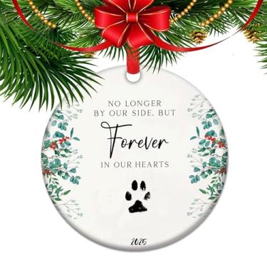 Imagem de No Longer by My Side But Always in My Heart - Enfeite de Natal memorial para animais de estimação de 2025, lembrança de perda de gato ou cachorro, decoração de férias de ponte arco-íris para pais de