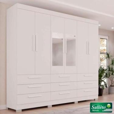 Imagem de Roupeiro Dinamarca com Espelho 6 Portas 9 Gavetas Branco - SALLETO