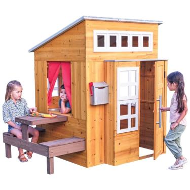 Imagem de Casinha Infantil de Madeira para Área Externa com Mesa de Piquenique, Caixa de Correio e Churrasqueira ao Ar Livre, KidKraft, Marrom