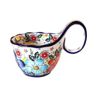 Imagem de LIQIAONAN Tigela de sopa de cerâmica para mãe, tigela de sopa para micro-ondas com alça de laço, caneca decorativa pintada à mão com alça grande, tigela de cereais ótima para frutas, pimenta, ensopado