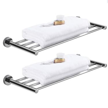 Imagem de Toalheiros de 2 camadas para suporte de parede de banheiro, prateleiras de toalha de 50,8 cm, aço inoxidável, suportes de toalha de banho para banheiro, cozinha, cabide de toalha duplo, acabamento