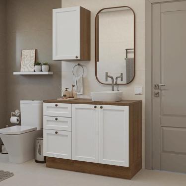 Imagem de Conjunto Gabinete para Banheiro 110cm 3 Gavetas 3 Portas Rustic/Branco Vik Madesa 01