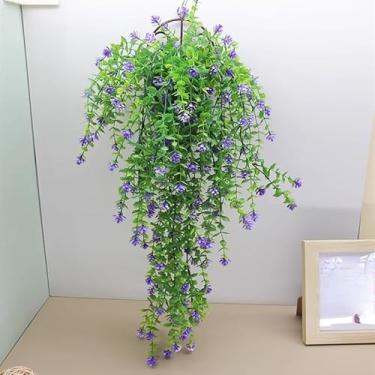 Imagem de 76 cm Flores artificiais penduradas videiras eucalipto camélia simulação ramos plástico flores falsas plantas casamento decoração jardim (roxo)
