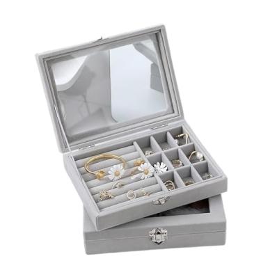 Imagem de Porta Joia Acrílico 3 Camadas Brinco Anel Compartimento caixa de armazenamento de jóias (Cinza 1camada (P) / Y490-22-GY)