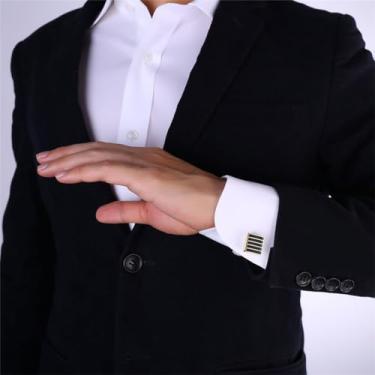 Imagem de Abotoaduras masculinas de aço inoxidável quadradas, One Size, Aço inoxidável, Sem Pedra Preciosa