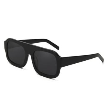 Imagem de HCHES Óculos de sol vintage grandes de acetato, masculino, armação grande, feminino, UV400 (preto, cinza)