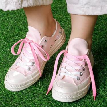 Imagem de Cadarços planos estampados coloridos: cadarços gradientes arco-íris para tênis 1 par, 32 gradiente azul claro, 47 inch (120CM)