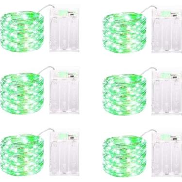 Imagem de Pacote com 6 luzes LED de fadas operadas a bateria com temporizador, 40 LEDs à prova d'água de 13 m, 40 LEDs, fio prateado, mini cordão de luzes cintilantes para decoração de pote de pedreiro de
