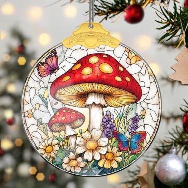 Imagem de Enfeites de Natal pendurados em cristal de cogumelo, enfeites de árvore de Natal feitos à mão, decoração de carro e casa - presentes de Natal, decoração de artesanato em acrílico, ideias de troca de