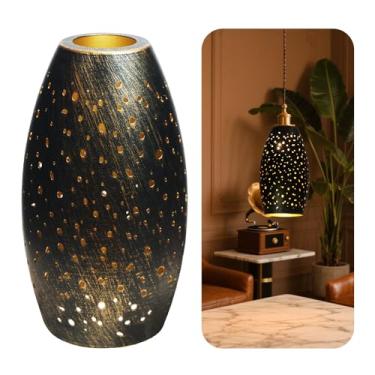 Imagem de Abajur pendente de metal, cobertura de lustres, mini abajur oval de substituição, apenas luminárias para Kitchen Island, pacote com 1, bronze externo e dourado, 19,8 cm de altura x 11,4 cm de diâmetro