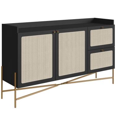 Imagem de Aparador Buffet Para Sala De Jantar 139cm Industrial Indy A03 Nero Dourado