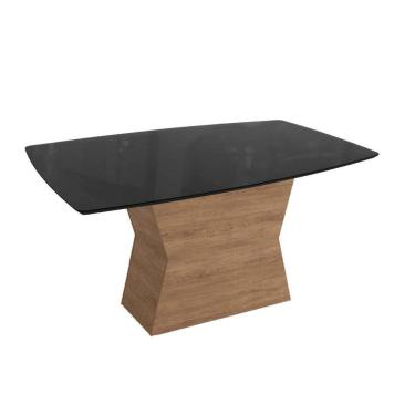 Imagem de Mesa Para Cozinha Tília Com Tampo Madeirado Com Vidro 90x170cm Nogueira Preto Fosco Vidro Preto Kappesberg