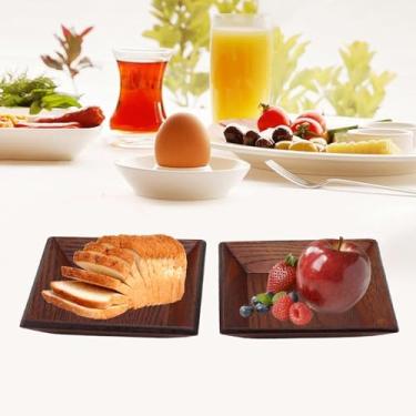 Imagem de Prato quadrado de sobremesa de madeira com 2 peças, prato de sobremesa de madeira estilo japonês para lanches e decoração (P)