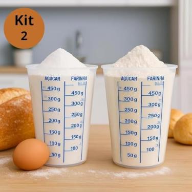 Imagem de Kit 2 Copos Plásticos Medidor Graduado Medidas Cozinha 570ml Plástico Transparente Original