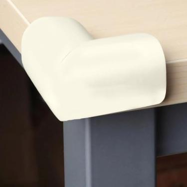 Imagem de Pacote com 4 protetores de canto protetores de borda e canto, amortecedores de móveis pré-colados de segurança macios para lareira, mesa, escada, armário (off-white)