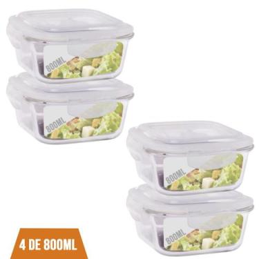 Imagem de 4 Pote 800ml Vidro Marmita Fitness Tampa 4 Trava Hermético - QUALITY H
