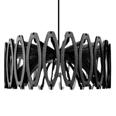 Imagem de Luminária Teto tipo Pendente JADE MDF - Completa - Bola - Cor: Preta -