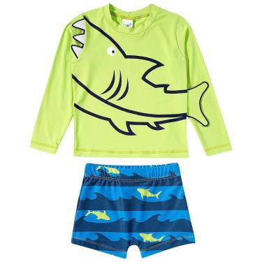 Imagem de Conjunto Praia Infantil Shark Verde Neon Tip Top-Masculino