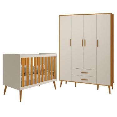Imagem de Jogo De Quarto Infantil Isis Guarda Roupa 4 Portas E Berço Areia Savana - Reller Móveis Areia Savana