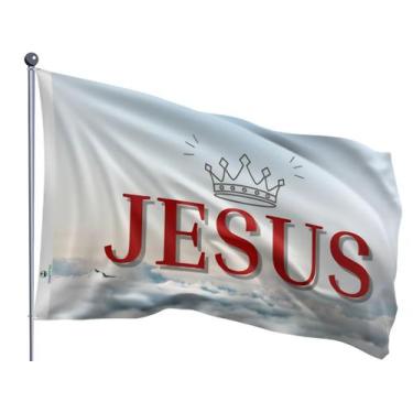 Imagem de Bandeira Jesus nos Céus com Coroa 90x128cm Uma Face Estampada - Pátria