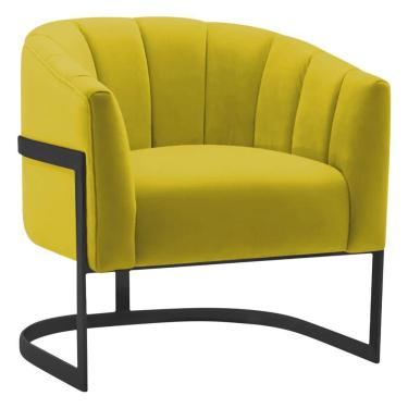 Imagem de Poltrona Decorativa Sala De Estar Recepção Mavie Base De Ferro Preto Suede Adj Decor Amarelo