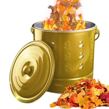 Imagem de Balde de lixo de de aço inoxidável com tampa - queimador incinerador portátil para quintal, fogueira, quintal, acampamento, ao ar livre, praia, fazenda,