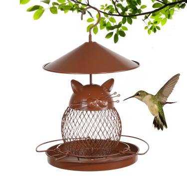 Imagem de Alimentador de pássaros selvagens | Alimentadores de beija-flor com gaiola de malha de metal para atividades ao ar livre | Estação de alimentação resistente ao clima à prova de derramamento para
