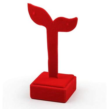 Imagem de HHHJQFAAT Brincos de veludo vermelho, prateleira, brincos de veludo, adereços de exibição, brincos de prateleira, brincos criativos com gancho de folha, pêndulo pequeno