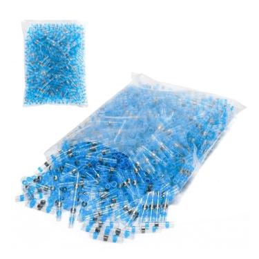Imagem de Conectores de extremidade de fio elétrico isolados 1000/500/100 peças terminais de emenda de manga de vedação de solda termorretrátil azul 14-16AWG (100 peças)