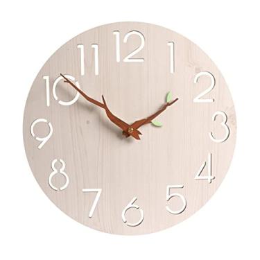 Imagem de Relógio de parede para quarto, arte moderna, relógio de parede de madeira, sala de estar, cozinha, pendurado, relógio digital, mudo, decoração oca, 30,5 cm, relógio de parede