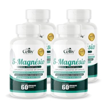 Imagem de 4x 5-Magnésio (Bisglicinato, Malato, Taurato, Óxido e Sais de Magnésio) 60 Caps 500mg Celliv