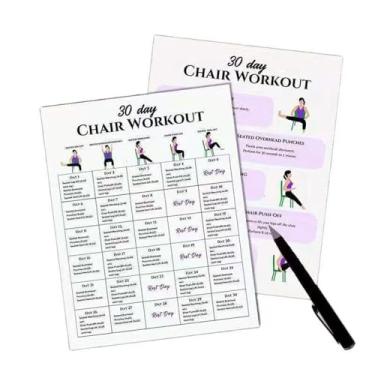 Imagem de Exercícios de cadeira para idosos – suprimentos para exercícios de 30 dias – livro de ioga para cadeira – para viagens de manhã, trabalho, família, amigos, esportes, esportes, academia, iniciantes