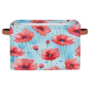 Imagem de hongjinglin Cestos pequenos de armazenamento de flores, papoula, retrô, com alças, caixas de armazenamento de brinquedos infantis, organizador de cubo de tecido dobrável para berçário, sala de estar