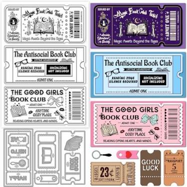 Imagem de GLOBLELAND Reading Club Carimbos transparentes e matrizes de corte para fazer cartões, moldura de bilhetes, moldes de metal cortados e marcadores, conjuntos de carimbos de silicone transparente para